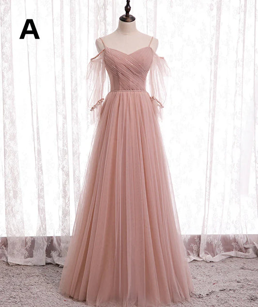 Elegantes rosa A-Linie Tüll-Partykleid mit Herzausschnitt, Abendkleid, Brautjungfernkleid DP6301