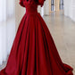 Gorgeous Burgundy V-neck Satin Puffy Sleeves Beading Sweet 16 Quinceanera A-Line Evening Dress Ball Gown DP6320