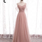 Elegantes rosa A-Linie Tüll-Partykleid mit Herzausschnitt, Abendkleid, Brautjungfernkleid DP6301