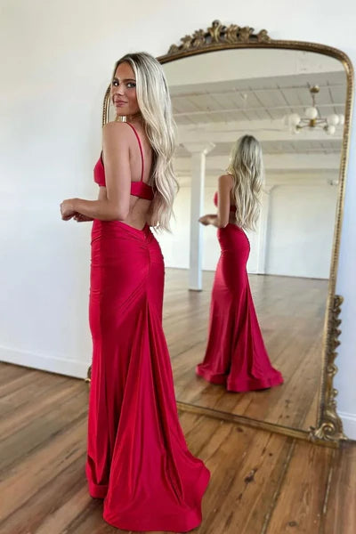 Robe de bal rouge vintage à bretelles spaghetti, robe de soirée fourreau, robe longue de soirée, DP6822
