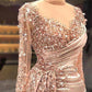 Chic Champagne Pink Satin Beaded Prom Dress Sheath Evening Gown Party Dress Long Formal Dress DP6944