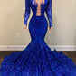 Robe de bal sirène bleu roi vintage à paillettes, robe de soirée longue et formelle DP6834