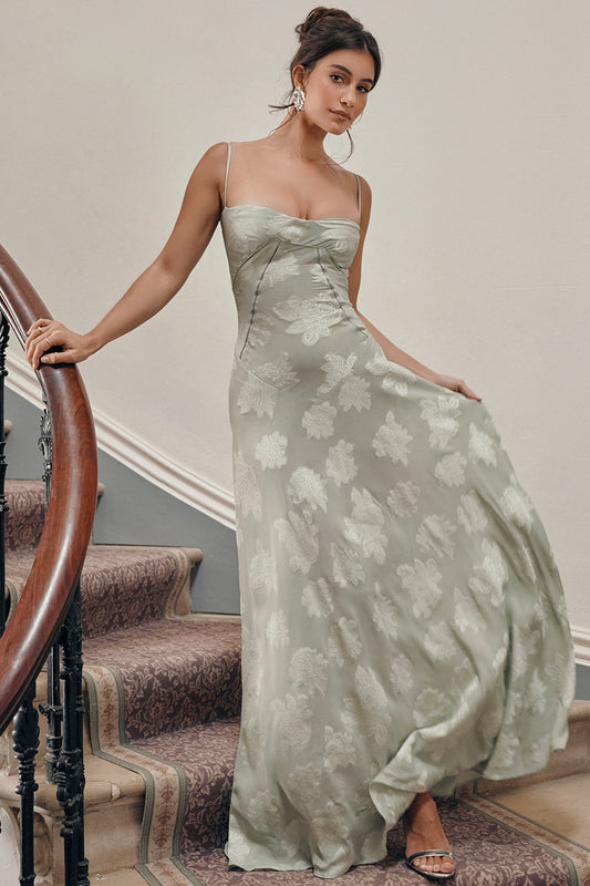 Vintage Floral Jacquard Spaghetti Strap Design Prom Dress Evening Dress DP6234
