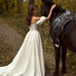 Vintage Off-the-Shoulder Puff Sleeve Satin A-Line Wedding Dress DP8608