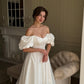 Vintage Off-the-Shoulder Puff Sleeve Satin A-Line Wedding Dress DP8608