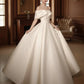 Vintage Ivoryt Off-the-Shoulder Satin A-Line Wedding Dress DP8609