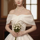 Vintage Ivoryt Off-the-Shoulder Satin A-Line Wedding Dress DP8609