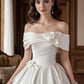 Elegant Ivory Off-the-Shoulder Satin 3D Floral A-Line Wedding Dress DP8594