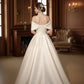Vintage Ivoryt Off-the-Shoulder Satin A-Line Wedding Dress DP8609
