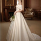 Vintage Ivoryt Off-the-Shoulder Satin A-Line Wedding Dress DP8609