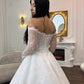 Vintage Ivory Off-the-Shoulder Long Lace Sleeve Beaded Sweetheart A-Line Wedding Dress DP8610