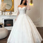 Vintage Ivory Off-the-Shoulder Long Lace Sleeve Beaded Sweetheart A-Line Wedding Dress DP8610