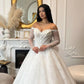 Vintage Ivory Off-the-Shoulder Long Lace Sleeve Beaded Sweetheart A-Line Wedding Dress DP8610