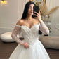 Vintage Ivory Off-the-Shoulder Long Lace Sleeve Beaded Sweetheart A-Line Wedding Dress DP8610