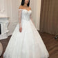 Vintage Ivory Off-the-Shoulder Long Lace Sleeve Beaded Sweetheart A-Line Wedding Dress DP8610