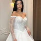 Vintage Ivory Off-the-Shoulder Long Lace Sleeve Beaded Sweetheart A-Line Wedding Dress DP8610