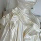 Romantic Strapless Draped Ivory Satin Wedding Dress 3D Ruffle Long Train Wedding Dress DP8588