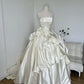 Romantic Strapless Draped Ivory Satin Wedding Dress 3D Ruffle Long Train Wedding Dress DP8588