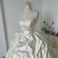 Romantic Strapless Draped Ivory Satin Wedding Dress 3D Ruffle Long Train Wedding Dress DP8588