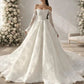 Vintage Off-the-Shoulder Long Lace Sleeve Wedding Dress Floral Lace Wedding Dress DP8606