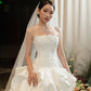 Vintage Strapless Floral Appliques Satin Tiered Ruffle A-Line Wedding Dress DP8603