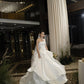 Vintage Strapless Floral Appliques Satin Tiered Ruffle A-Line Wedding Dress DP8603