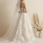 Elegant Strapless Tulle 3D Floral Lace Applique A-Line Wedding Dress DP8595