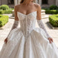 Elegant Strapless Sweetheart Corset Satin Detachable Long Lace Sleeves Embroidery Wedding Dress DP8591