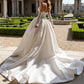 Elegant Strapless Sweetheart Corset Satin Detachable Long Lace Sleeves Embroidery Wedding Dress DP8591