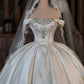 Elegant Ivory Off-the-Shoulder Satin Beaded Lace Embroidery A-Line Wedding Dress DP8592