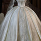 Elegant Ivory Off-the-Shoulder Satin Beaded Lace Embroidery A-Line Wedding Dress DP8592
