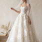 Elegant Strapless Tulle 3D Floral Lace Applique A-Line Wedding Dress DP8595