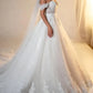 Elegant Off-the-Shoulder Sweetheart Tulle 3D Floral Lace Applique A-Line Wedding Dress DP8593