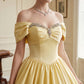 Elegant Pale Yellow Satin Off-the-Shoulder Beaded Sweetheart Sweet 15 Quinceanera Ball Gown DP8598