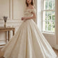 Vintage Ivory Off-the-Shoulder 3D Floral Satin Jacquard A-Line Wedding Dress DP8600