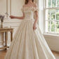 Vintage Ivory Off-the-Shoulder 3D Floral Satin Jacquard A-Line Wedding Dress DP8600