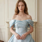 Elegant Light Blue Off-the-Shoulder Satin Ruffle Sweet 15 Quinceanera Ball Gown DP8586
