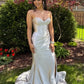 Elegant Silver Strapless Sweetheart Satin Mermaid Ruched High Slit Prom Dress DP8643