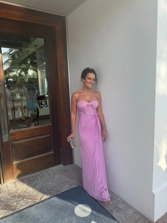 Elegant Lavender Strapless Pleated Sheath Sweetheart Prom Dress DP8481