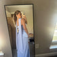 Elegant Light Blue Square Neck Straps Corset Pleated High Slit Sheath Prom Dress with Scarf Tie DP8641