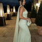 Elegant Sage Green One-Shoulder Chiffon Lace Appliques Sheath Prom Dress DP8486