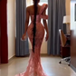 Robe de bal sirène rose vintage, robe de soirée perlée scintillante, robe de soirée asymétrique, robe longue de soirée DP6829
