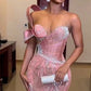 Robe de bal sirène rose vintage, robe de soirée perlée scintillante, robe de soirée asymétrique, robe longue de soirée DP6829