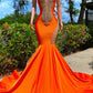 Vintage Burnt Orange Glittering Beaded Prom Dress Evening Gown Mermaid Party Dress Long Formal Dress DP6825