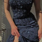 Charming Navy Blue Applique Spaghetti Strap Sheath Long Prom Dress Party Dress Evening Dress DP6467