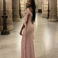 Elegant Pink Off-the-Shoulder Cowl Neck Ruffle Ribbon Ruched Mermaid Evening Dress DP8663