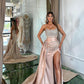 Robe de bal fourreau vintage en satin rose, robe de soirée scintillante à perles, sans bretelles, fente haute, robe longue de soirée, DP6830