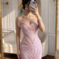 Elegant Pink Strapless Sweetheart Mermaid Lace Corset High Slit Evening Gown DP8489