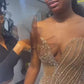 Luxury Beaded Mermaid Evening Gown Gold Sparkle Tulle Formal Prom Dress DP5002