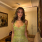 Enchanting Sage Green Sequin Mermaid Evening Gown with Lace Appliqués DP8015